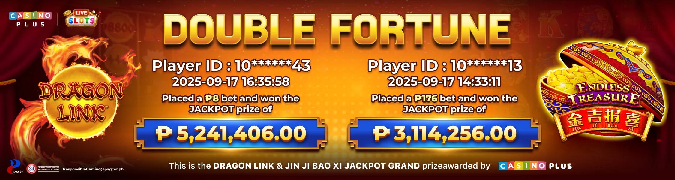 Dragon Link and JIN JI BAO XI Double Fortune Jackpot